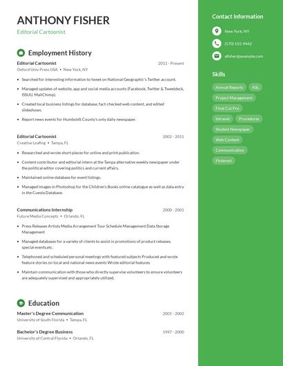 Editorial Cartoonist Resume