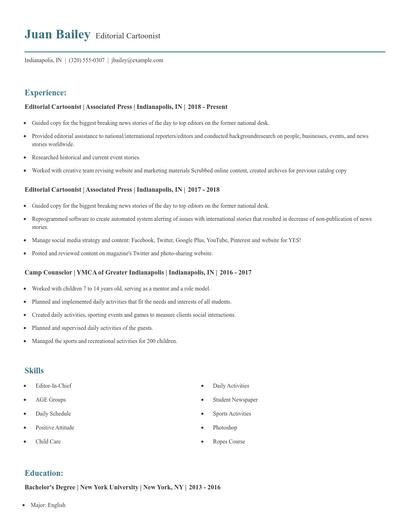 Editorial Cartoonist Resume