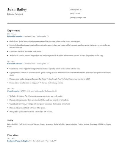 Editorial Cartoonist Resume