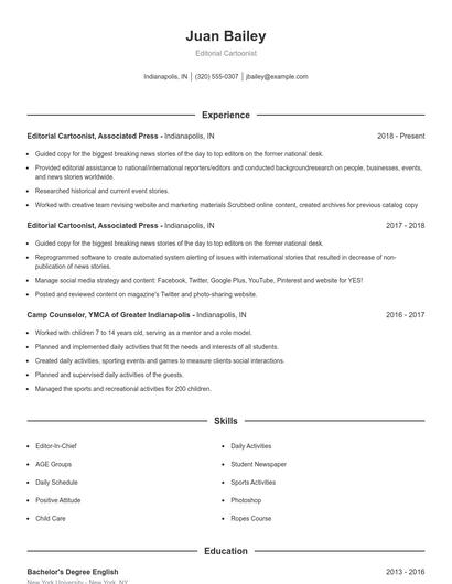 Editorial Cartoonist Resume