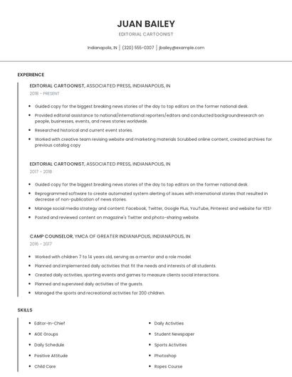 Editorial Cartoonist Resume