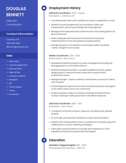 Editorial Coordinator Resume
