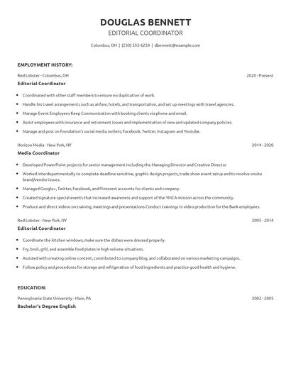 Editorial Coordinator Resume