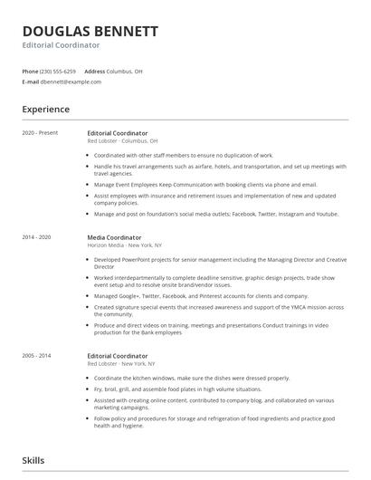 Editorial Coordinator Resume
