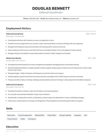 Editorial Coordinator Resume