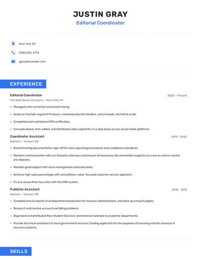 Editorial Coordinator Resume