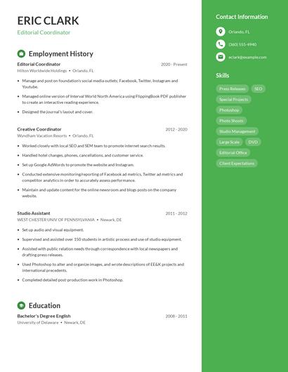 Editorial Coordinator Resume