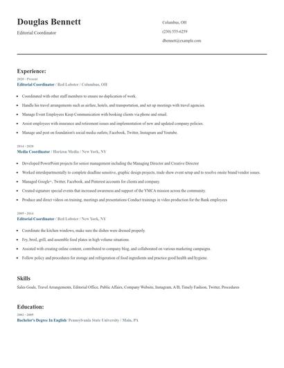 Editorial Coordinator Resume