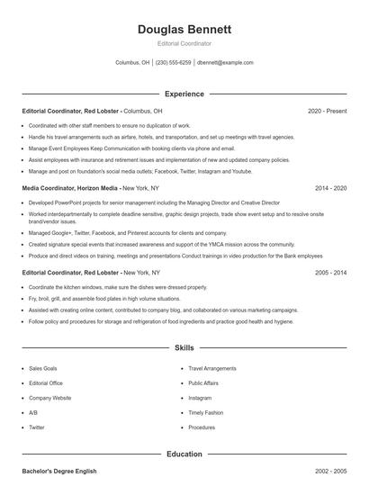 Editorial Coordinator Resume