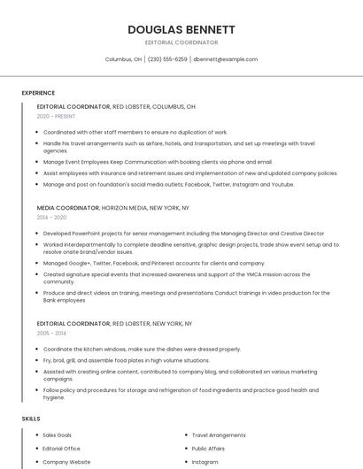 Editorial Coordinator Resume