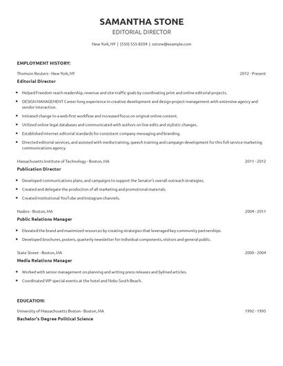 Editorial Director Resume
