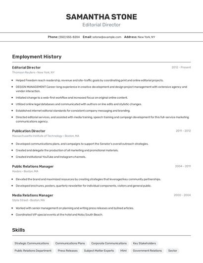 Editorial Director Resume