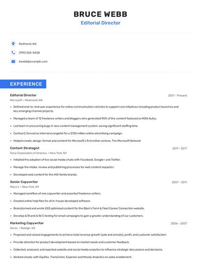 Editorial Director Resume