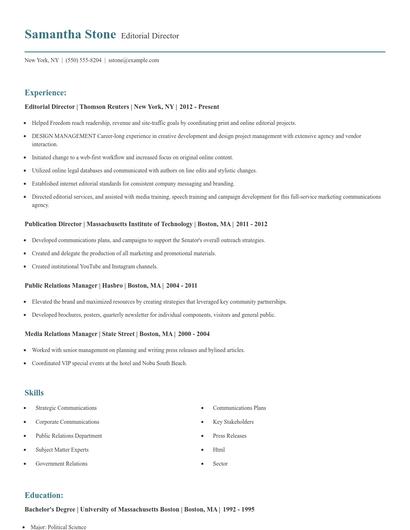 Editorial Director Resume