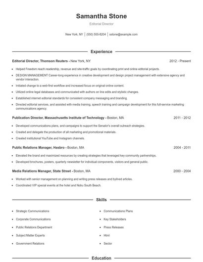 Editorial Director Resume