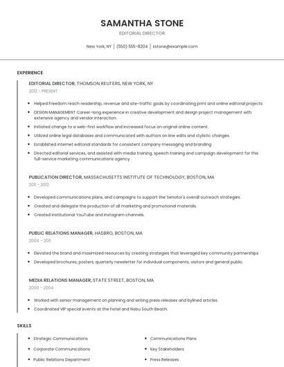 Editorial Director Resume