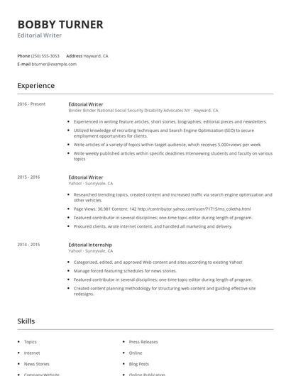 Editorial Writer Resume