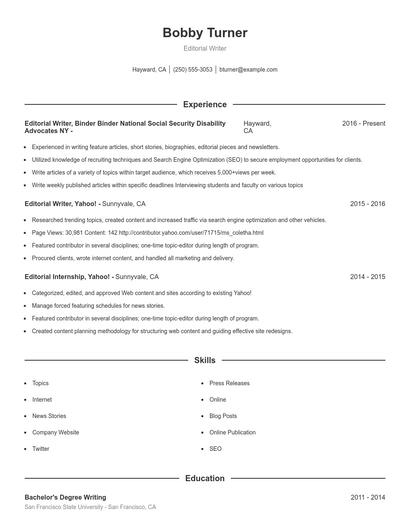Editorial Writer Resume
