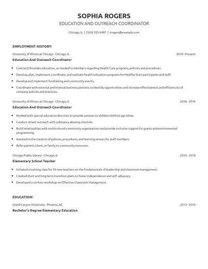 Education And Outreach Coordinator Resume