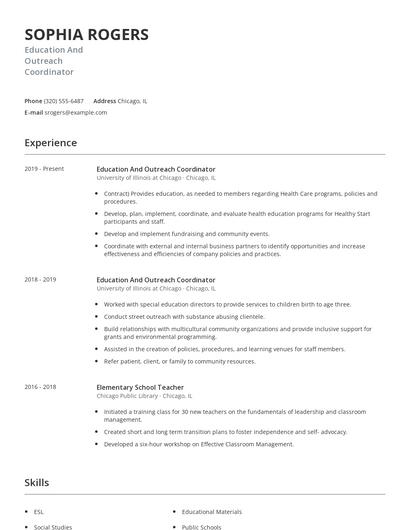 Education And Outreach Coordinator Resume