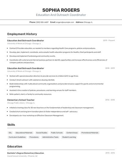 Education And Outreach Coordinator Resume