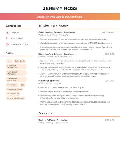 Education And Outreach Coordinator Resume