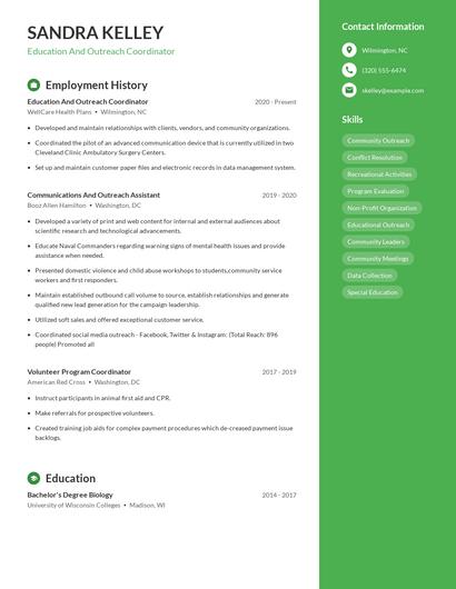 Education And Outreach Coordinator Resume