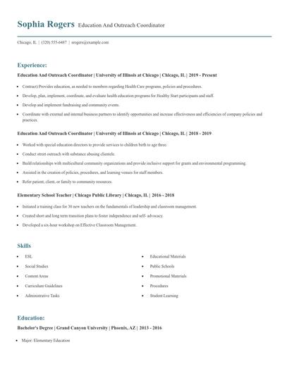 Education And Outreach Coordinator Resume
