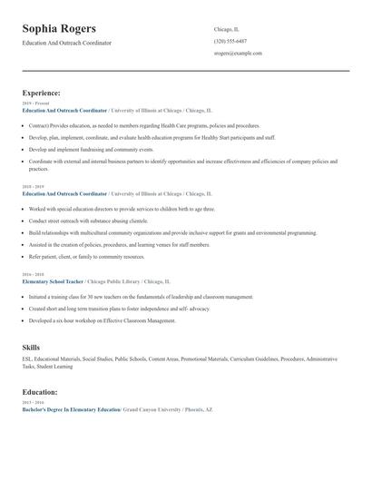 Education And Outreach Coordinator Resume