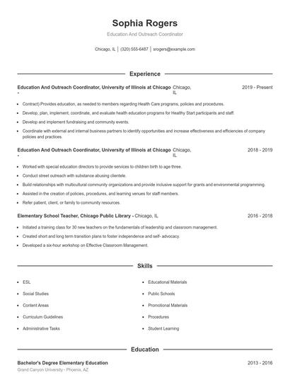 Education And Outreach Coordinator Resume