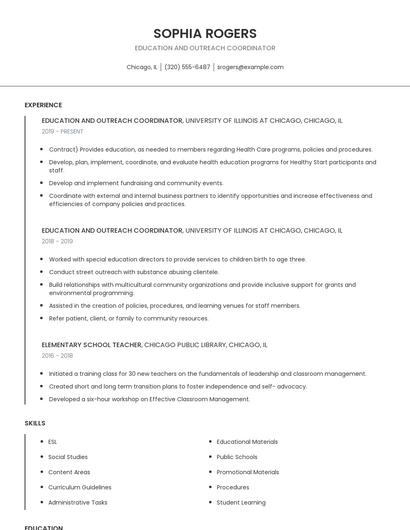 Education And Outreach Coordinator Resume
