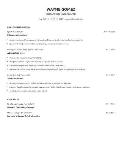 Education Consultant Resume