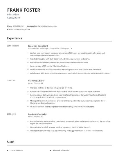 Education Consultant Resume