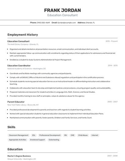 Education Consultant Resume