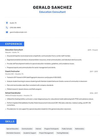 Education Consultant Resume