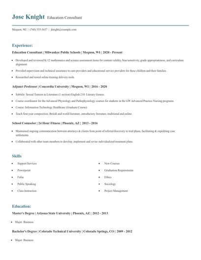 Education Consultant Resume