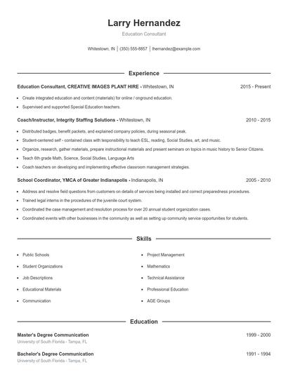 Education Consultant Resume