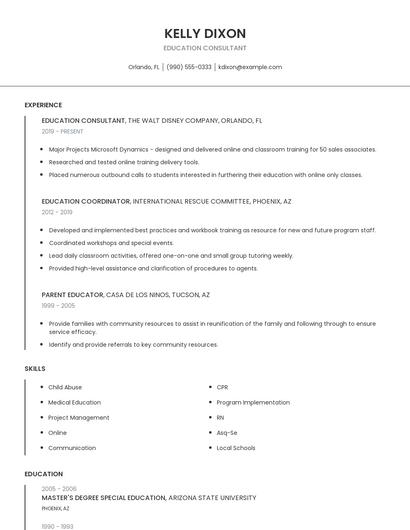 Education Consultant Resume