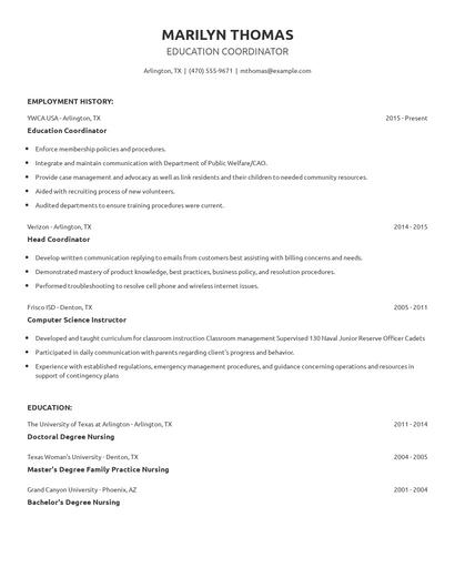 Education Coordinator Resume