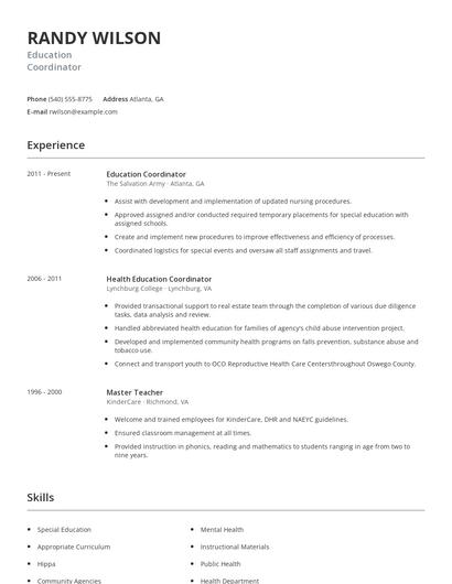 Education Coordinator Resume