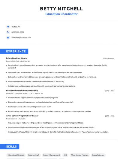 Education Coordinator Resume