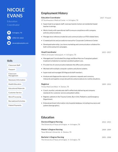 Education Coordinator Resume