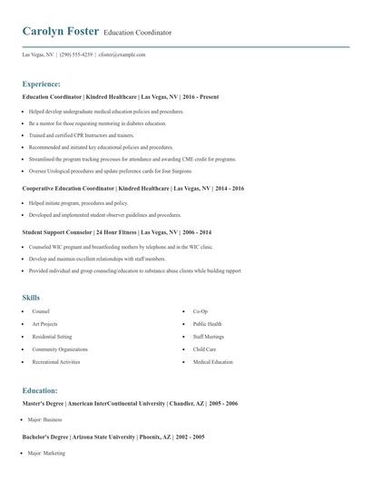 Education Coordinator Resume