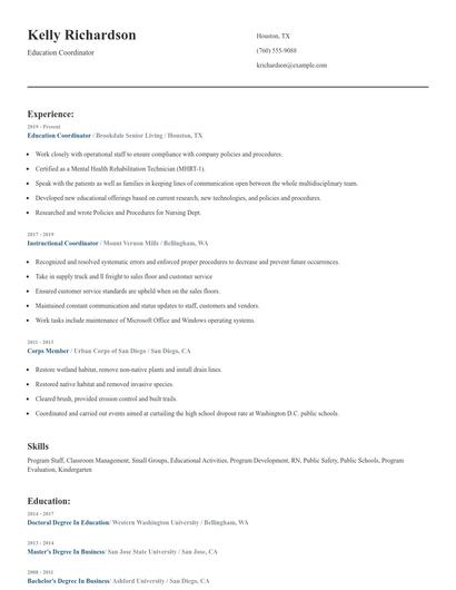 Education Coordinator Resume