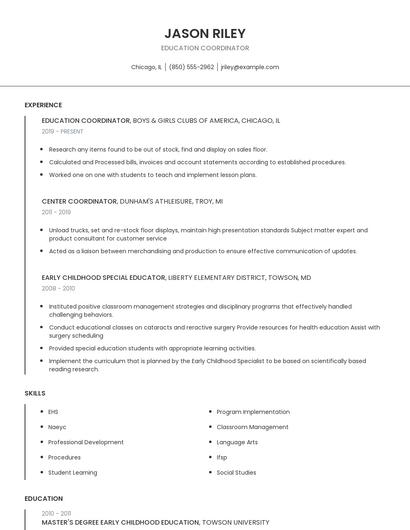 Education Coordinator Resume