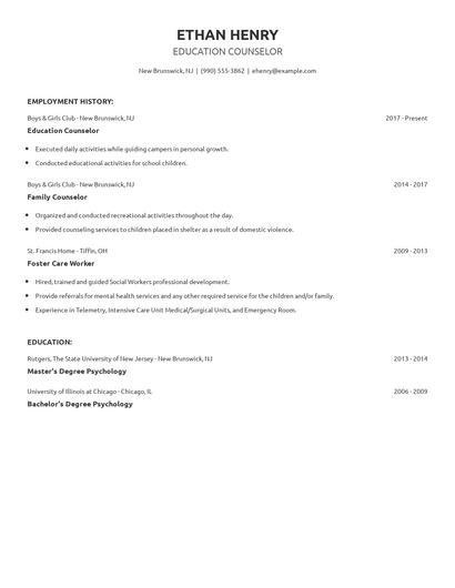 Education Counselor Resume