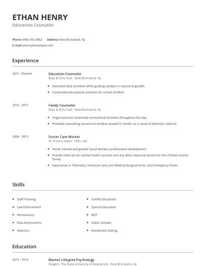 Education Counselor Resume