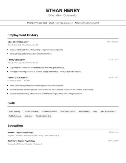 Education Counselor Resume