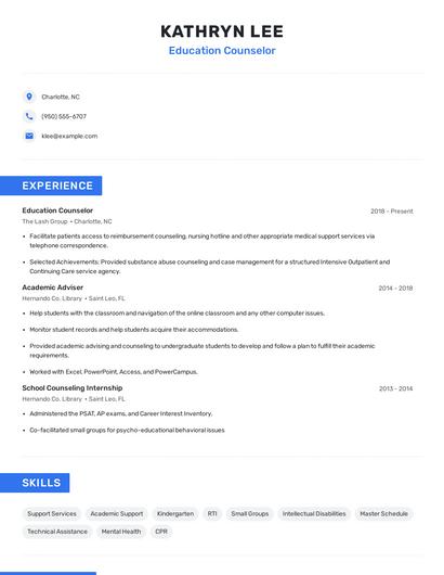 Education Counselor Resume