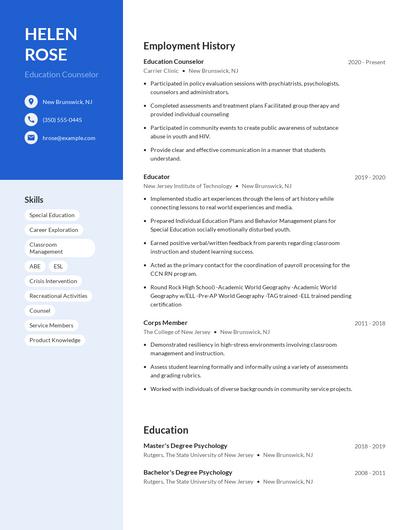 Education Counselor Resume